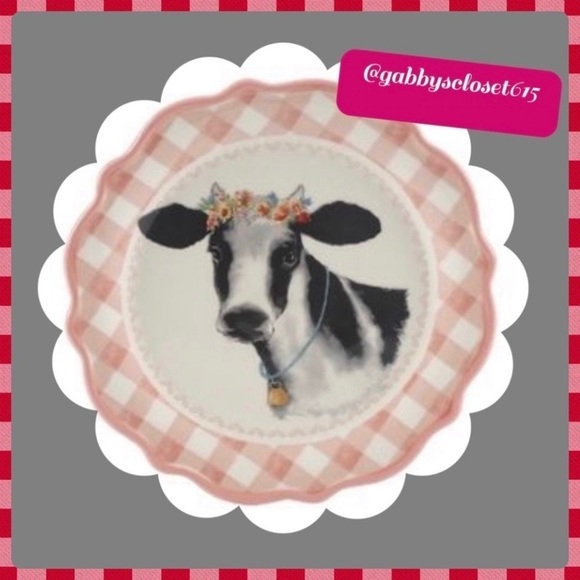 The Pioneer Woman Other - 💋 New Pioneer Woman Mini Novelty COW Floral Pink Gingham Appetizer Plate, Qty 1
